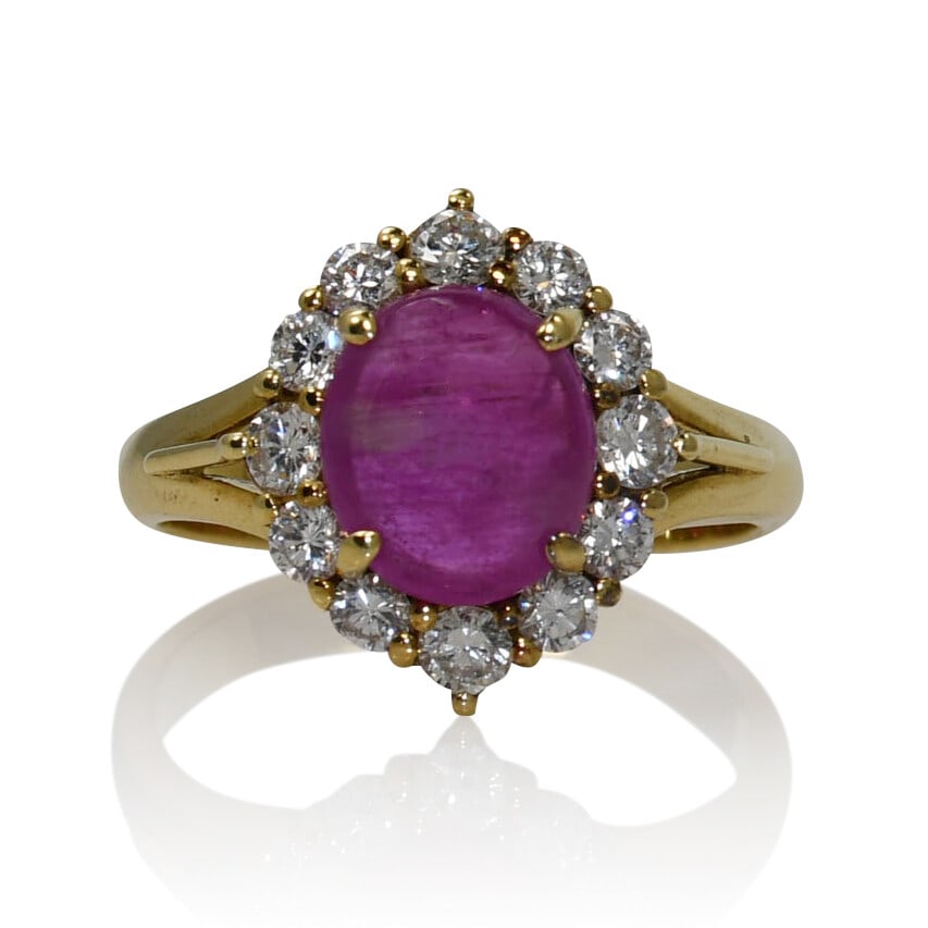 Stunning 18K Yellow Gold Ruby Cabochon Diamond Ring 3.50ct 0.75ctw (1 of 8)