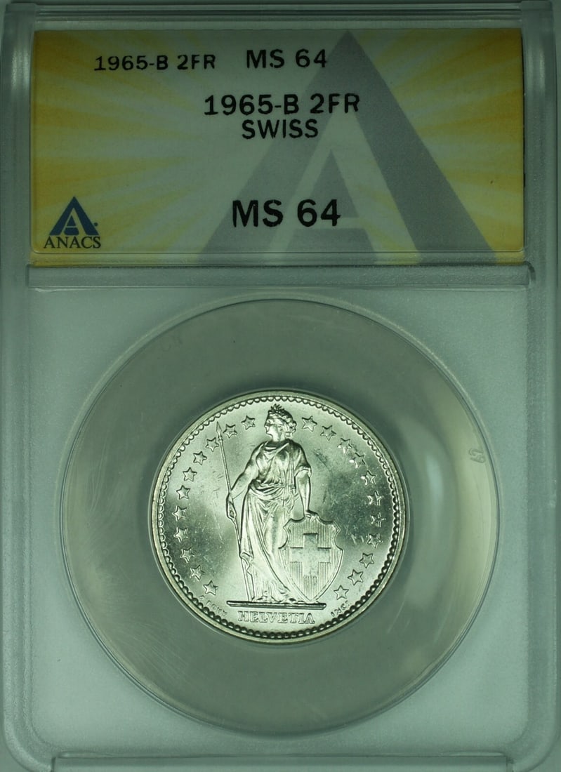 2 Franc Switzerland 1965 Silver Coin ANACS MS 64 Certified (1 of 2)