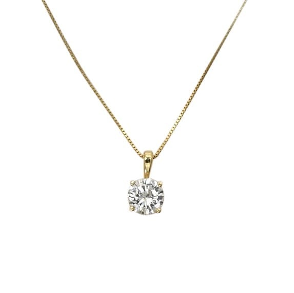 14K Yellow Gold 1.23ct H I1 Diamond Pendant Necklace: 14K Yellow Gold 1.23ct H I1 Diamond Pendant Necklace This exquisite necklace features a stunning round brilliant diamond set in a 14K yellow gold pendant. The diamond weighs 1.23 carats and exhibits a