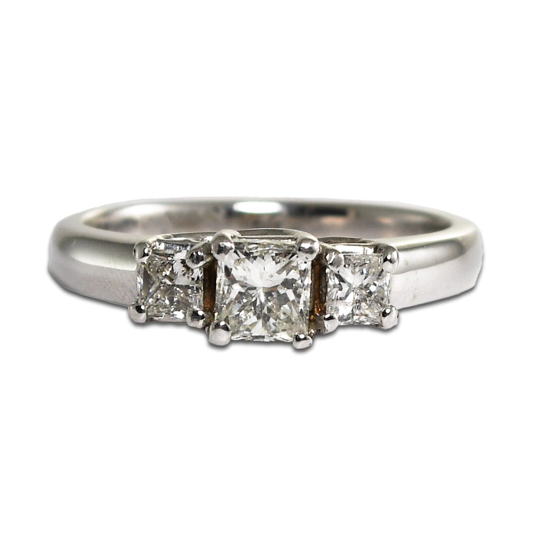 14K White Gold Three-Stone Diamond Engagement Ring 1.10ct SI Clarity (1 of 6)