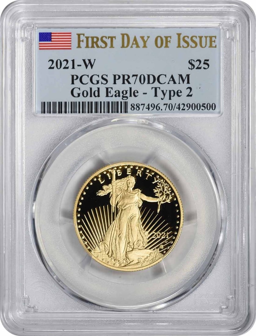 2021-W $25 American Gold Eagle Type 2 PR70DCAM PCGS First Day of Issue (1 of 2)