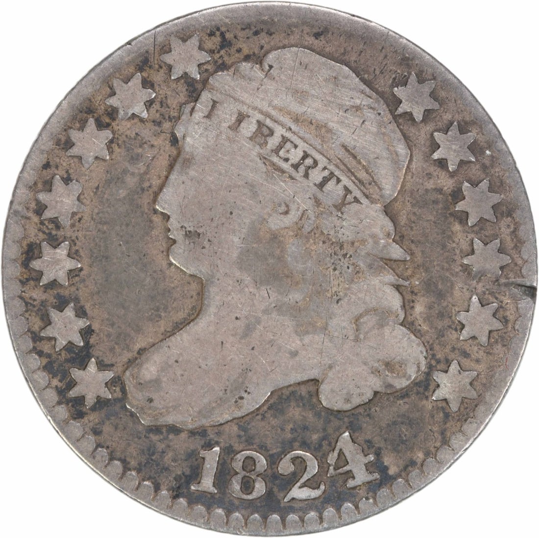 1824 Capped Bust Silver Dime 10C Uncertified Philadelphia Mint (1 of 2)