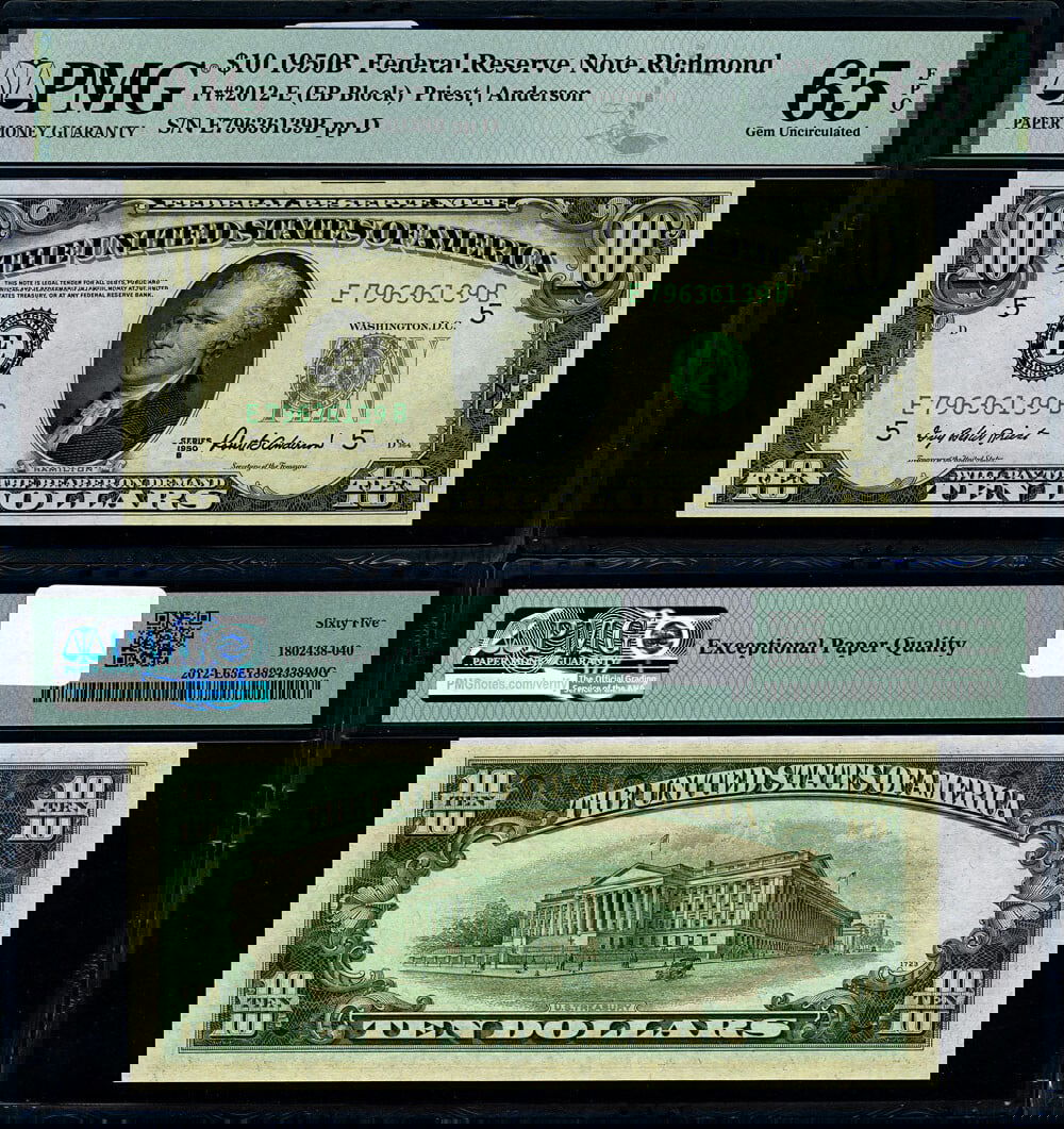 1950-B $10 Federal Reserve Note Richmond PMG CU65 EPQ Gem (1 of 3)