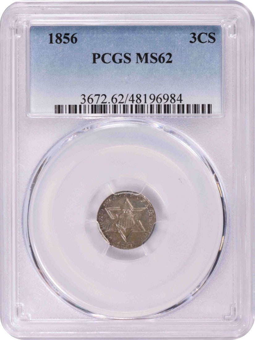 1856 Three Cent Silver Coin MS62 PCGS Uncirculated Philadelphia Mint (1 of 2)