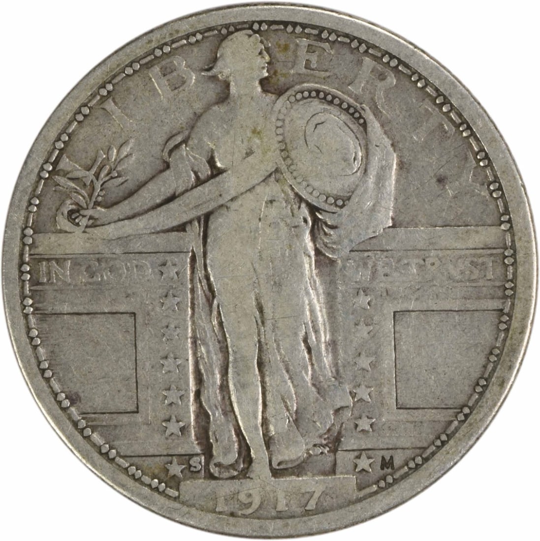 1917-S Standing Liberty Quarter 90% Silver F Grade Uncertified (1 of 2)