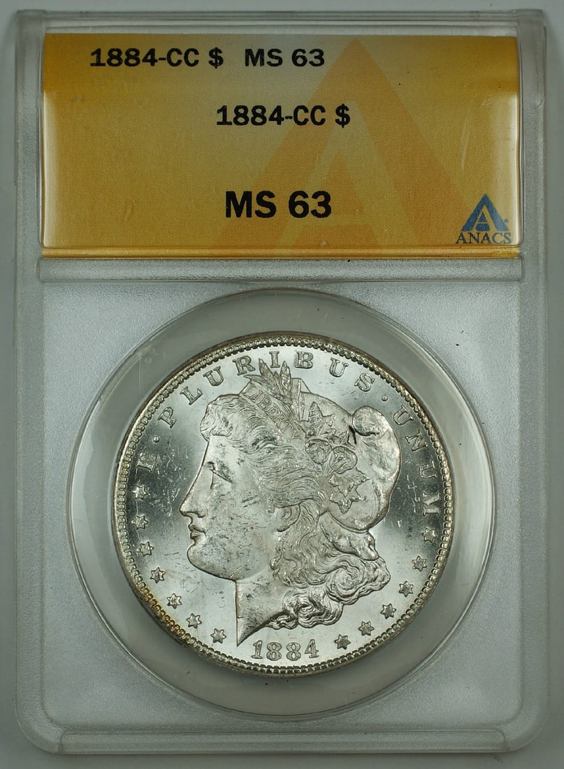1884-CC Morgan Silver Dollar ANACS MS 63 Uncirculated Coin (1 of 2)