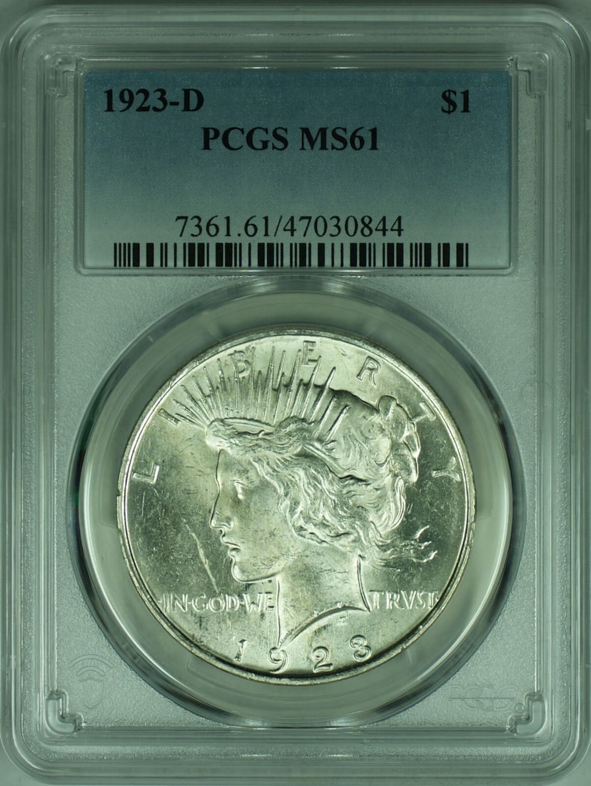 1923-D Peace Silver Dollar S$1 PCGS MS61 Uncirculated Coin (1 of 2)