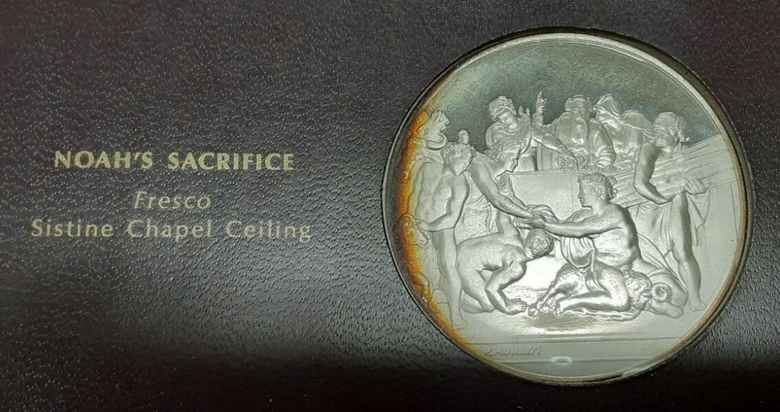 Franklin Mint Genius of Michelangelo .925 Silver Medal Noah's Sacrifice (1 of 2)
