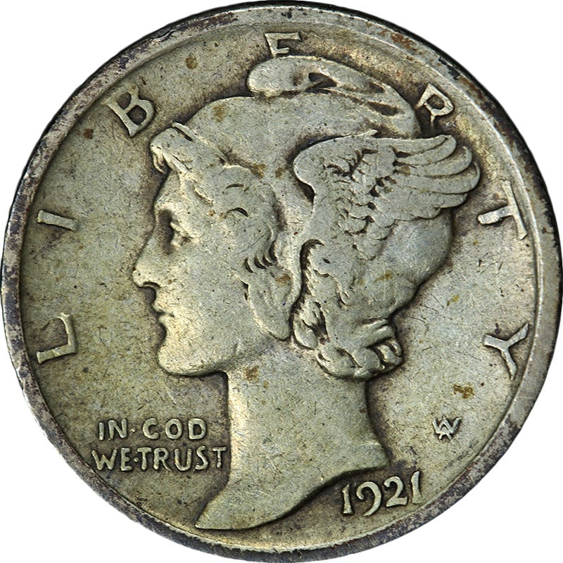 1921-P Mercury Dime Key Date Choice VF+ Silver Coin (1 of 2)