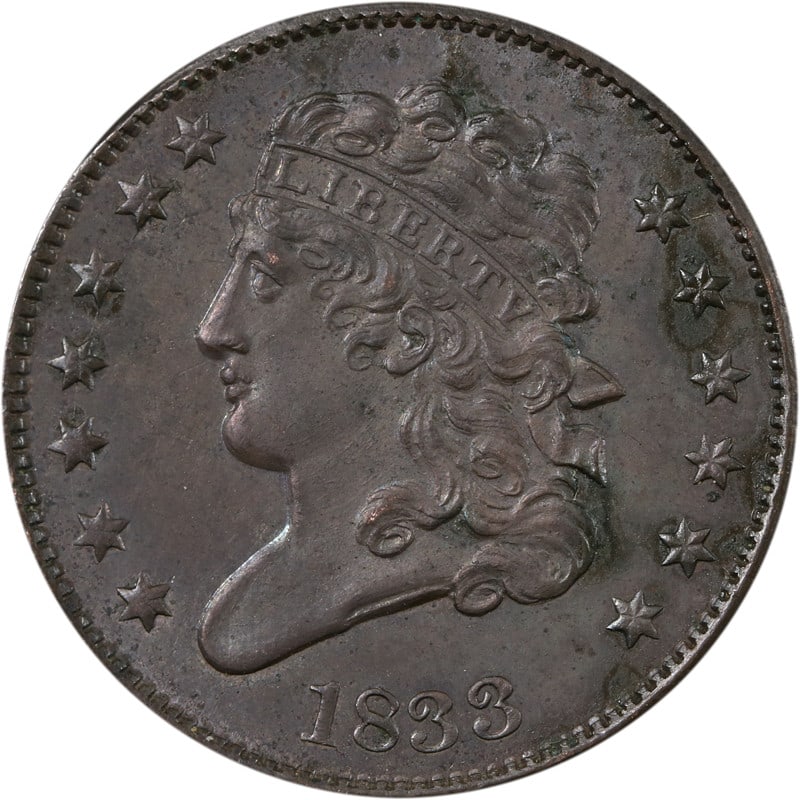 1833 Half Cent Copper Coin Circulated Unique Dark Appearance (1 of 2)