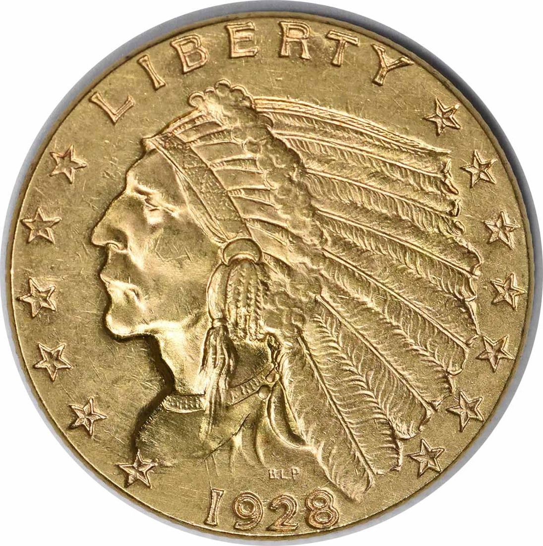 1928 Gold Indian $2.50 Coin by Bela Lyon Pratt AU Uncertified: 1928 Gold Indian $2.50 Coin by Bela Lyon Pratt AU Uncertified This 1928 $2.50 Gold Indian coin is a beautiful example of American numismatic history. Designed by Bela Lyon Pratt, this coin features a