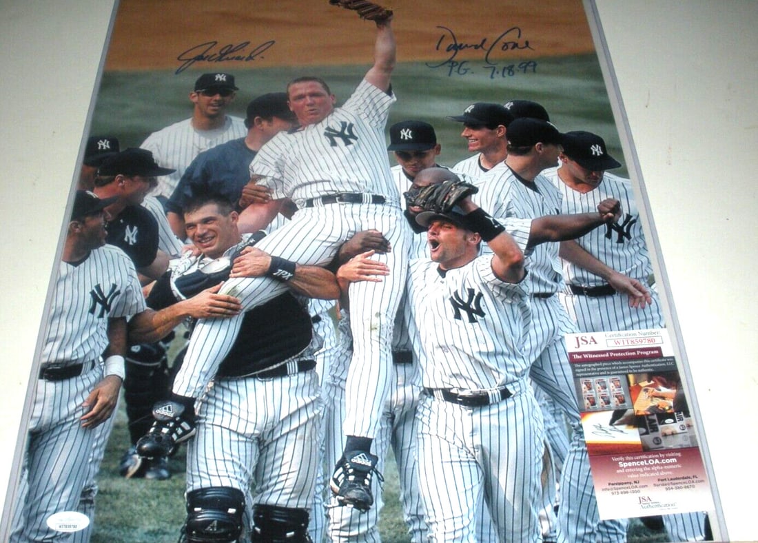 David Cone Joe Girardi Signed 16x20 Perfect Game Photo JSA COA (1 of 1)