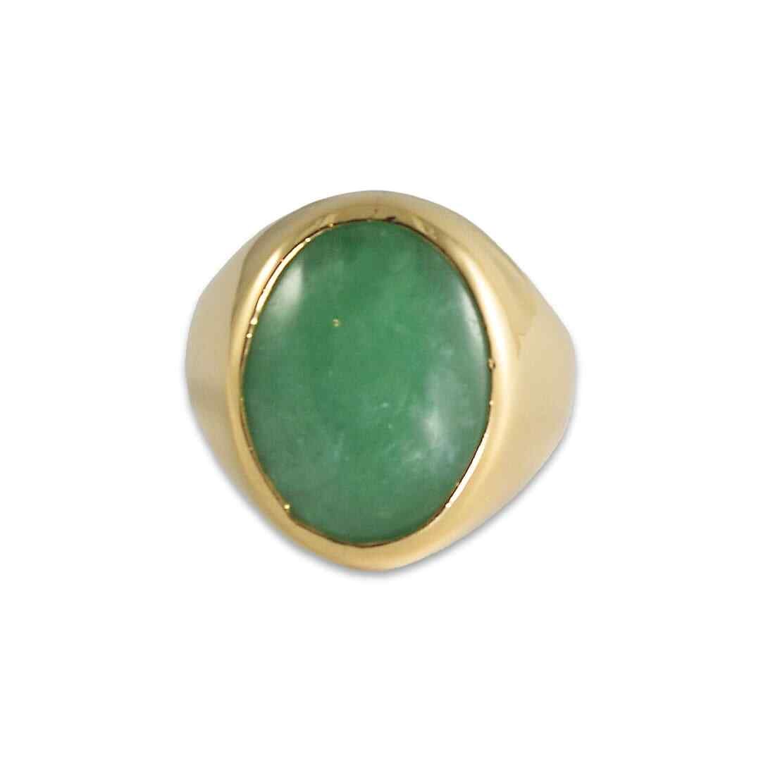 22K Yellow Gold Oval Green Jade Ring 10.6g Anniversary (1 of 6)