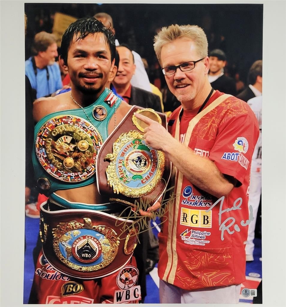 Manny Pacquiao Freddie Roach Signed 16x20 Photo Beckett BAS: Manny Pacquiao Freddie Roach Signed 16x20 Photo Beckett BAS This is an original 16x20 photograph signed by boxing legend Manny Pacquiao and renowned trainer Freddie Roach. The autograph has been authe