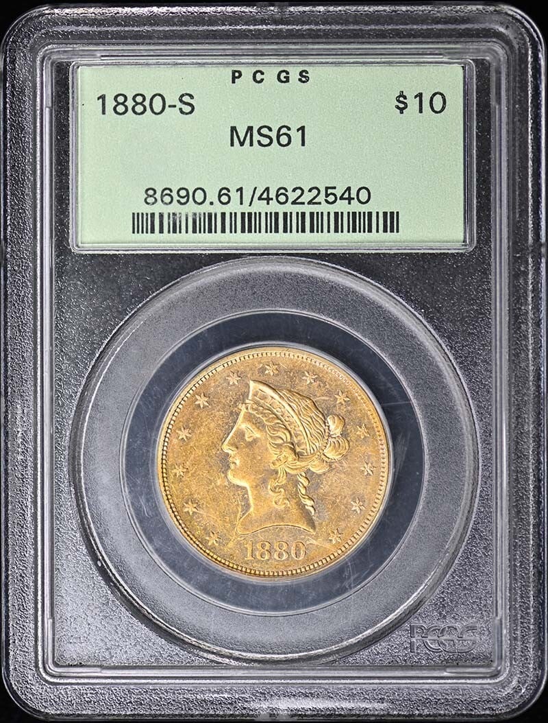 1880-S $10 Liberty Head Eagle Coin PCGS MS61 Certified San Francisco (1 of 2)