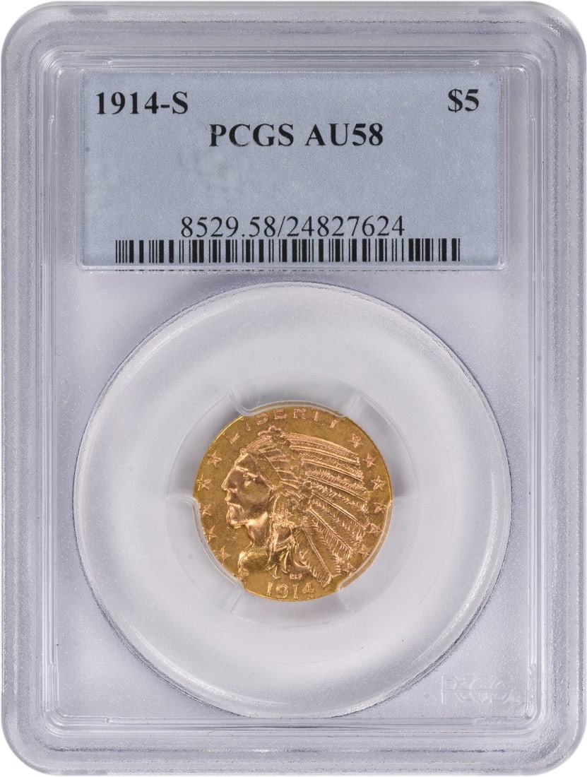 1914-S $5 Gold Indian Coin AU58 PCGS Certified Rare Collectible (1 of 4)