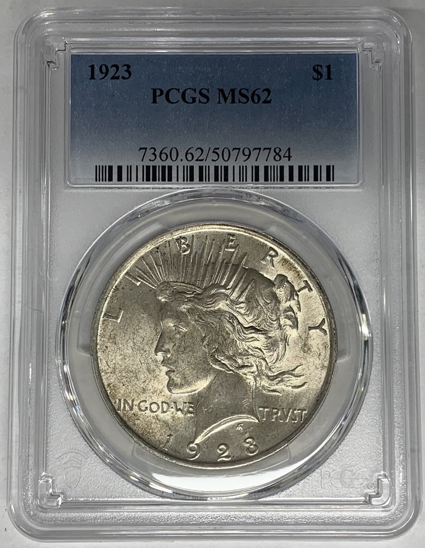 1923 Peace Silver Dollar Coin PCGS MS 62 Uncirculated Lightly Toned (1 of 2)