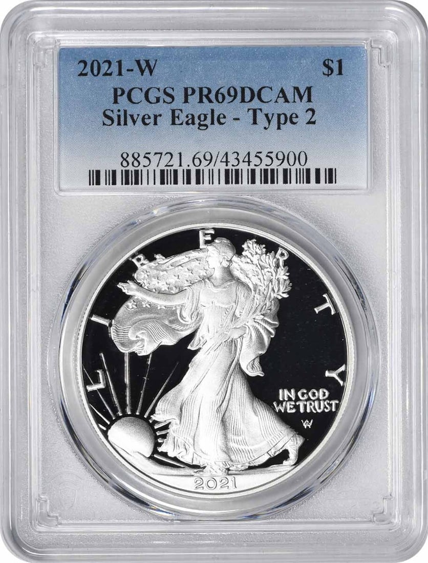 2021-W American Silver Eagle Type 2 PR69DCAM PCGS 1 oz Coin (1 of 2)