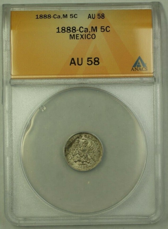 1888 Mexico 5 Centavos Coin Certified ANACS AU 58 (1 of 2)