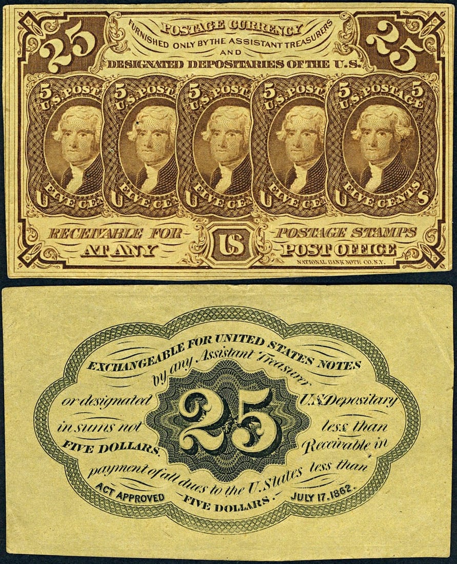 FR. 1282 25c 1st Issue Fractional Note XF with Pinholes (1 of 3)