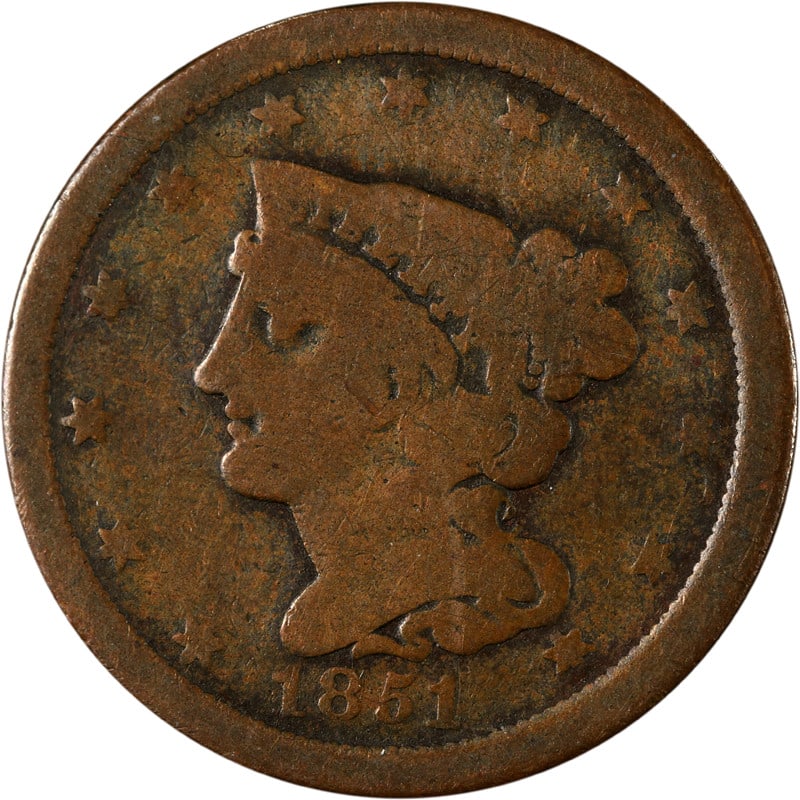 1851 Circulated Half Cent Copper Coin Uncertified (1 of 2)