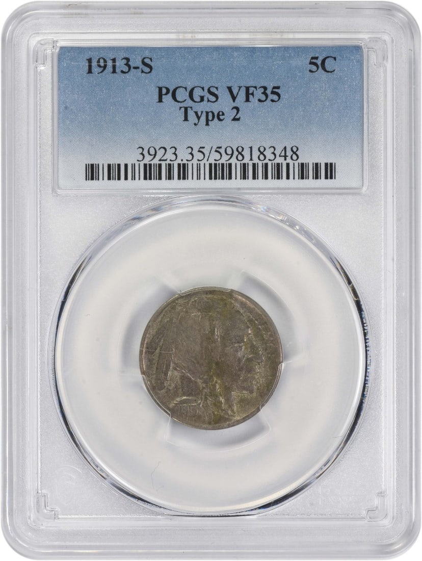 1913-S Buffalo Nickel Type 2 VF35 Certified PCGS (1 of 2)