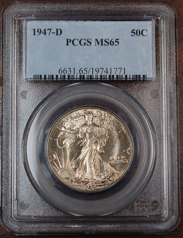 1947-D Walking Liberty Half Dollar PCGS MS-65 Toned Silver Coin (1 of 2)