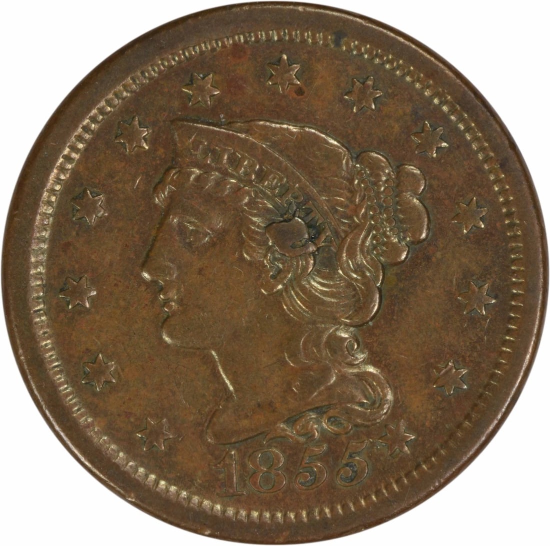 1855 Large Cent Copper Braided Hair XF Uncertified (1 of 2)