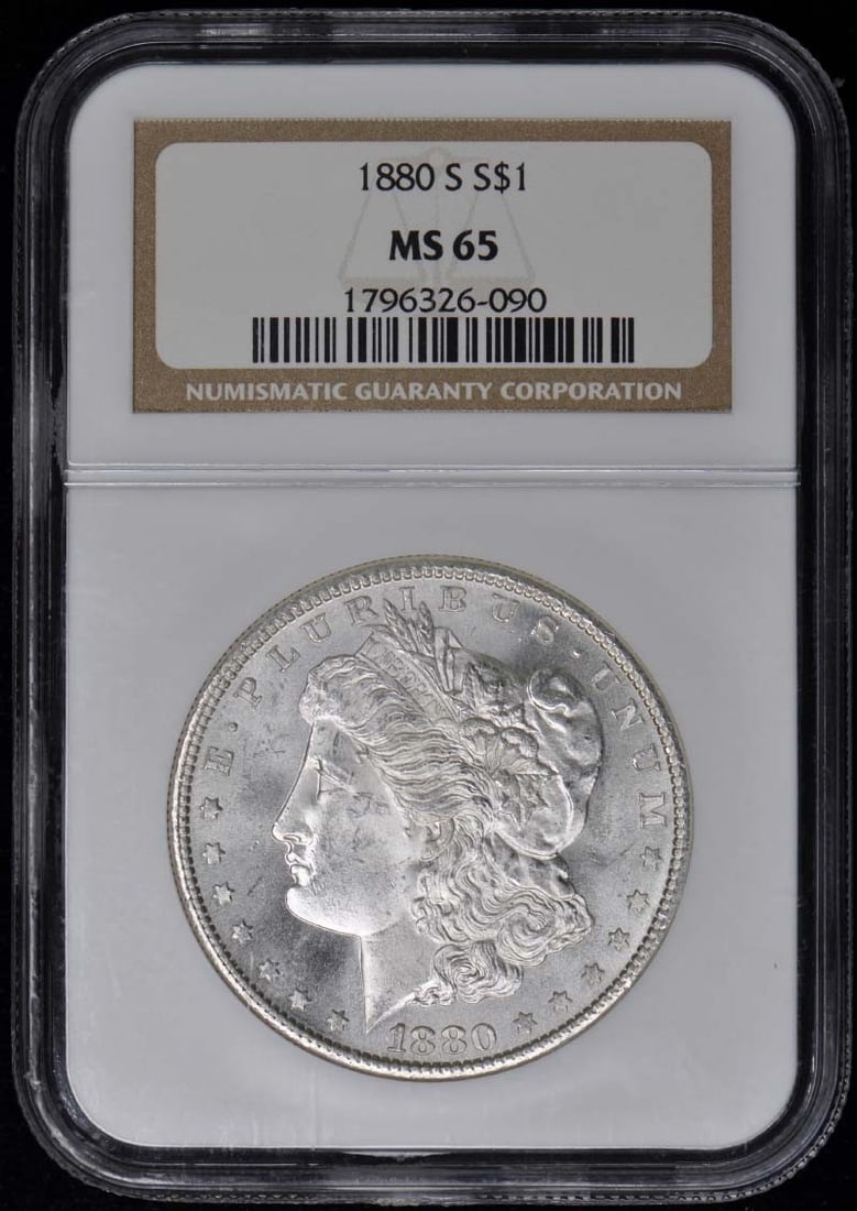 1880 San Francisco Morgan Silver Dollar NGC Graded MS65 Uncirculated: 1880 San Francisco Morgan Silver Dollar NGC Graded MS65 Uncirculated This is an 1880-S Morgan Dollar graded MS65 by NGC. Minted in San Francisco, this uncirculated coin is a pre-owned collectible with
