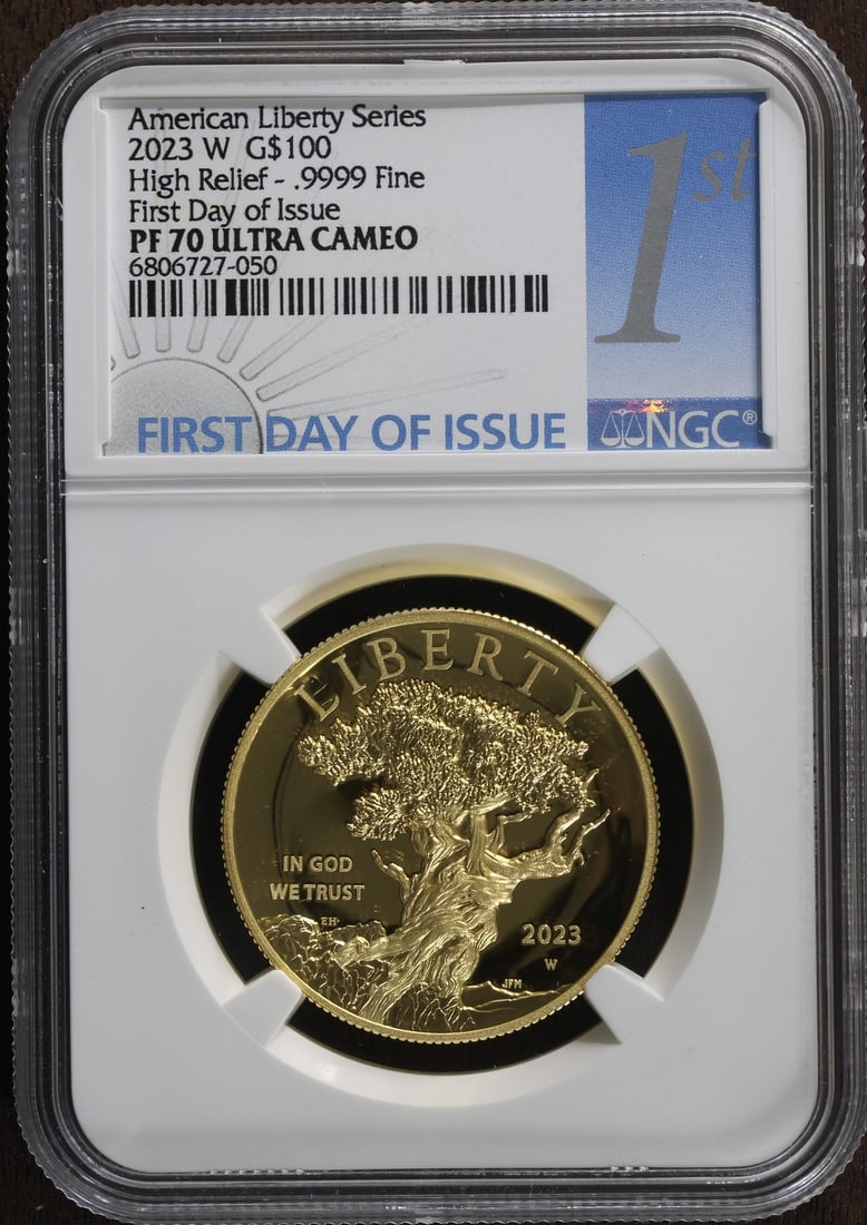2023-W NGC PF70 1 oz Proof Gold American Liberty Coin: 2023-W NGC PF70 1 oz Proof Gold American Liberty Coin This stunning 2023-W High Relief Proof Gold American Liberty coin showcases exquisite craftsmanship and remarkable detail. Struck by the U.S. Mint