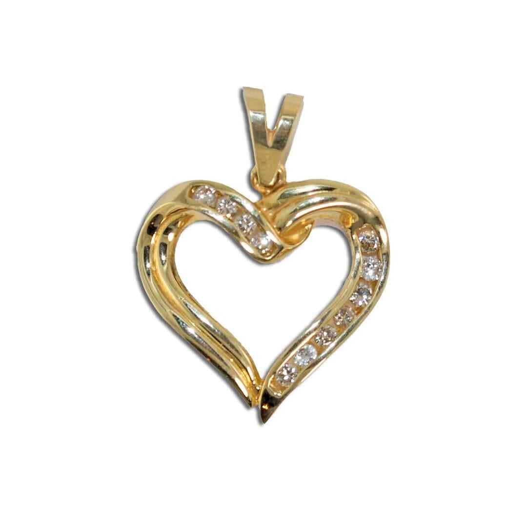 14K Yellow Gold Heart Pendant 0.30ct Diamond J-K SI (1 of 6)