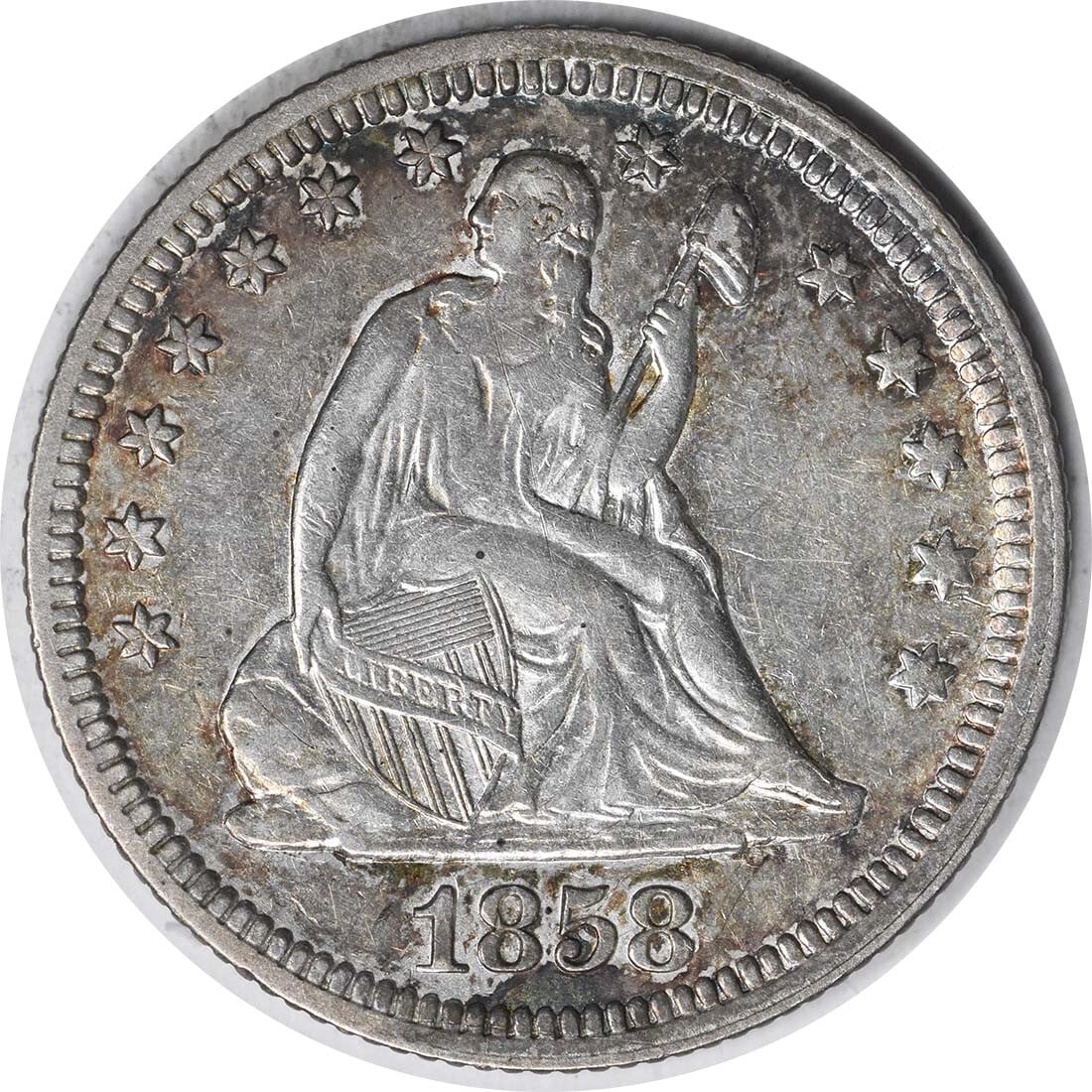1858 Liberty Seated Quarter AU 90% Silver Uncertified Coin (1 of 2)