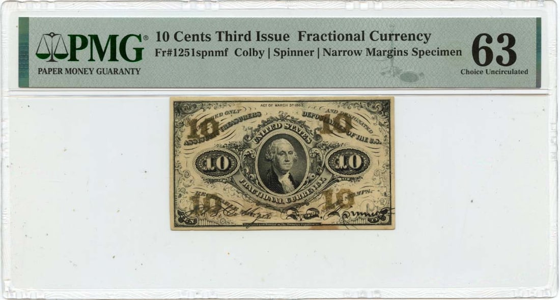 Third Issue 10 Cents Fractional Currency Specimen PMG CU63 (1 of 2)