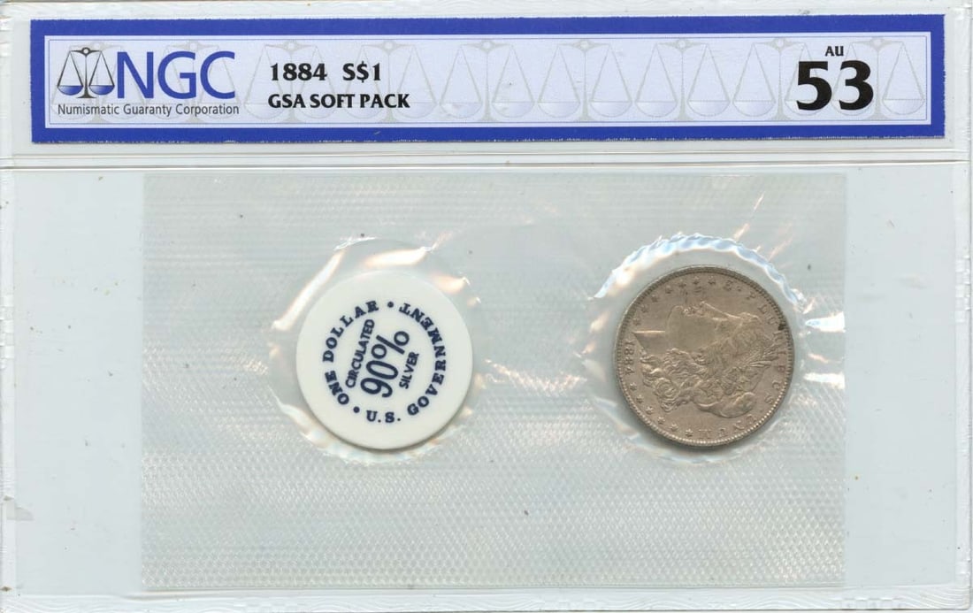 1884 Morgan Dollar GSA Soft Pack NGC AU53 Certified (1 of 2)