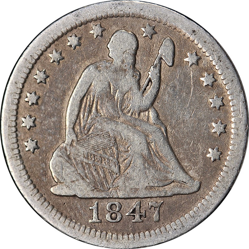 1847-O Seated Liberty Quarter Silver Choice Fine Uncertified (1 of 2)
