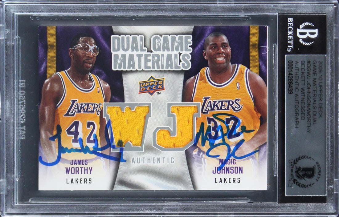 Magic Johnson James Worthy Signed 2009 UD Game Mat Card Beckett Authenticated (1 of 2)