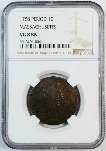 1788 Massachusetts Copper Cent NGC VG 8 Brown Post Colonial Issue (1 of 2)
