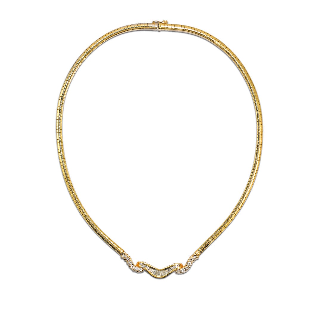 14K Yellow Gold Diamond Necklace 2.00ct H-I VS Clarity Omega Chain 16in (1 of 4)