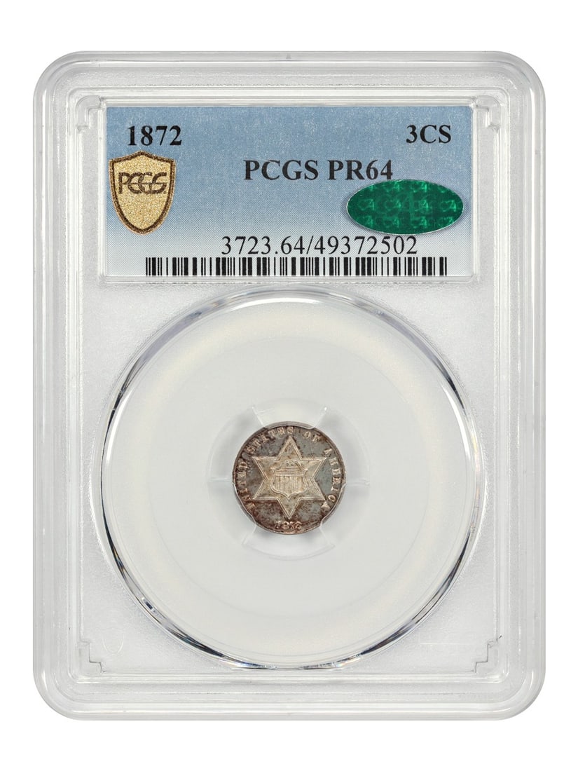 PCGS CAC Proof 64 1872 Three Cent Silver Coin Philadelphia Mint (1 of 6)