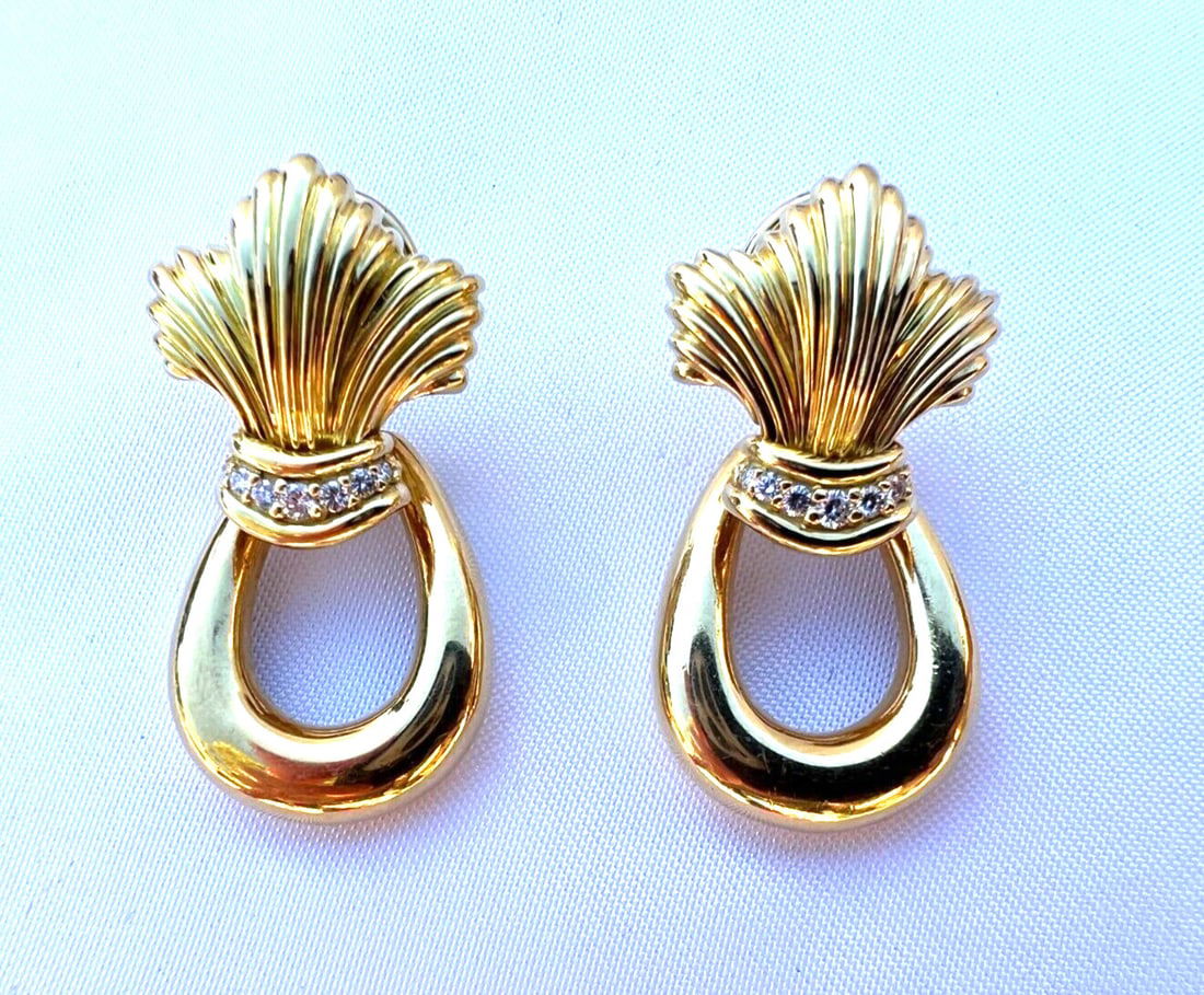 French 18K Yellow Gold Diamond Clip-On Earrings Pair (1 of 16)