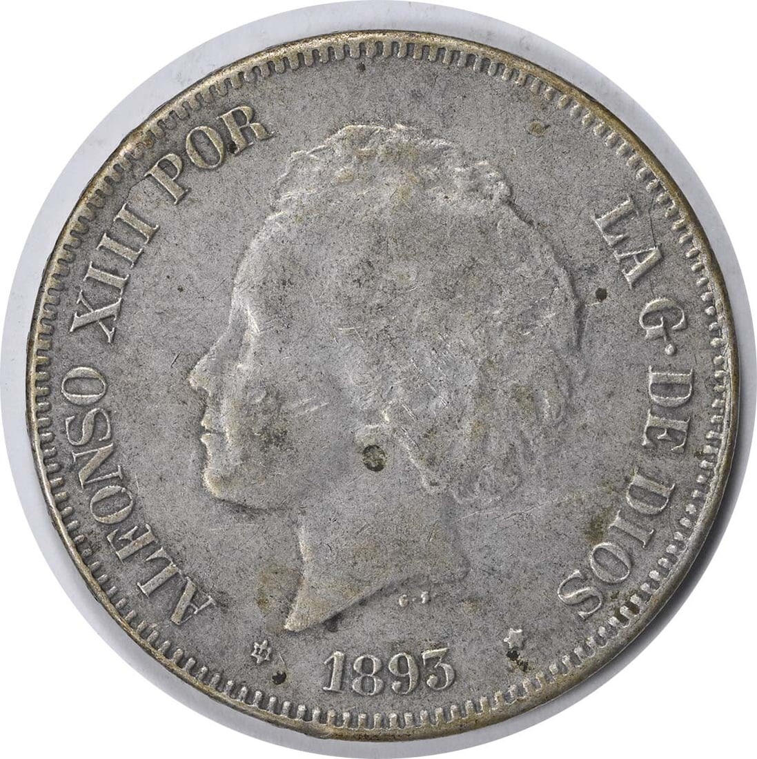 1893 Spain 5 Peseta KM700 Silver Coin VF Uncertified (1 of 2)