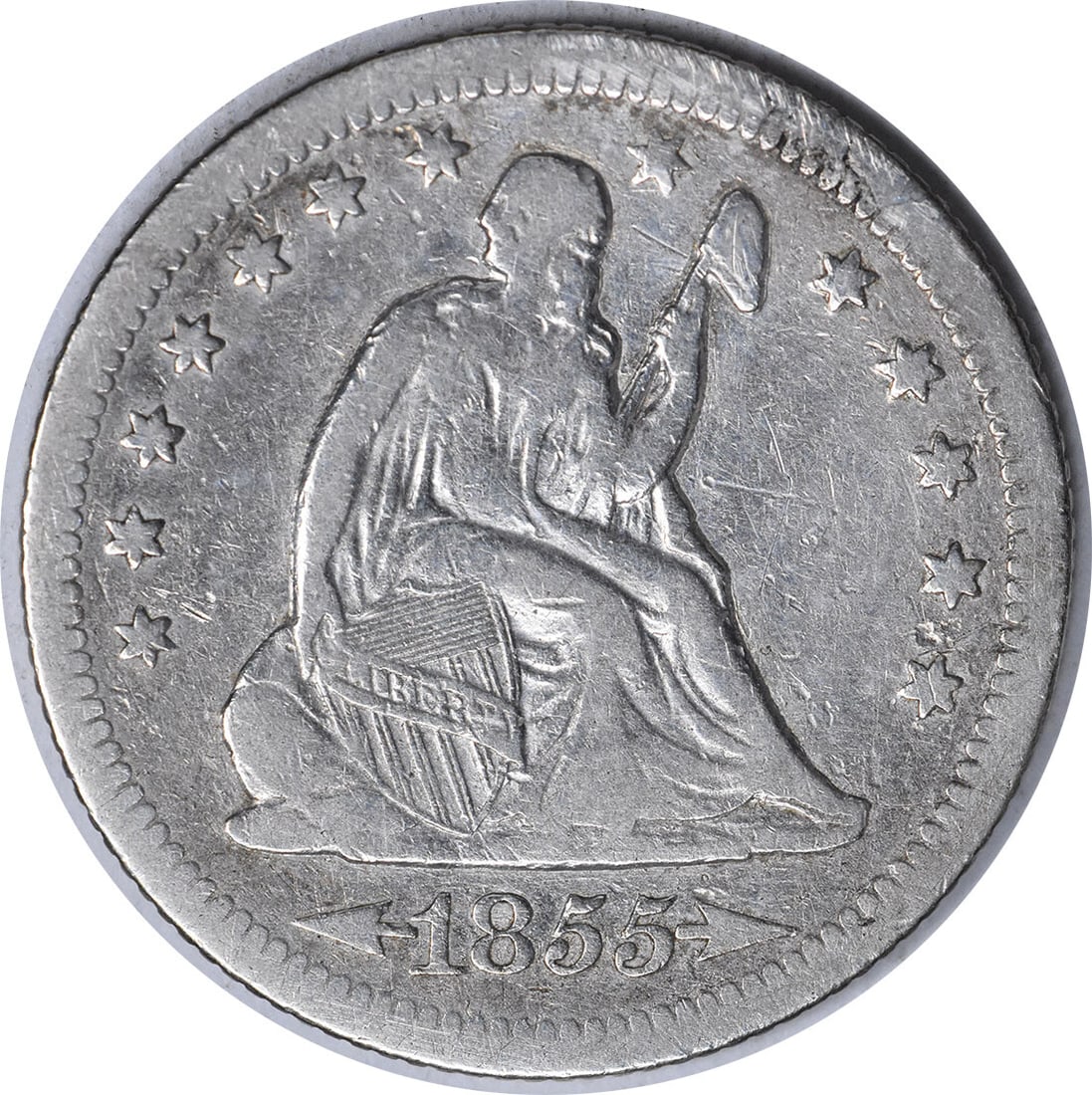 1855-O Liberty Seated Silver Quarter 90% Silver VF Uncertified (1 of 2)
