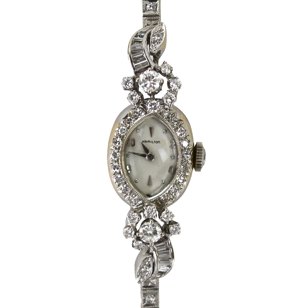 Vintage Hamilton 14K White Gold Diamond Watch 1.50ct Classic Style (1 of 6)