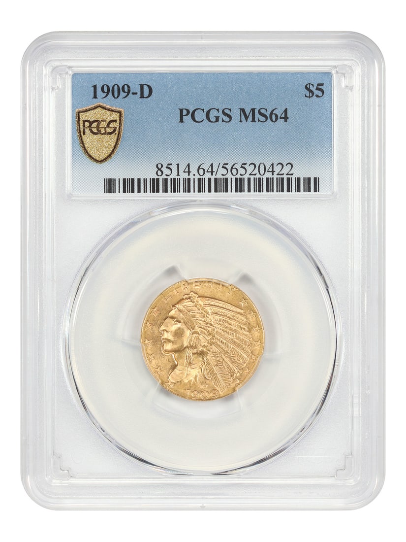 1909 Denver Indian Half Eagle $5 Gold Coin PCGS MS64 (1 of 4)