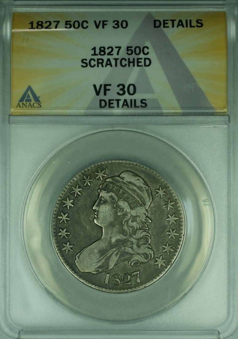 1827 Capped Bust Half Dollar 50C Coin ANACS VF-30 Silver (1 of 2)