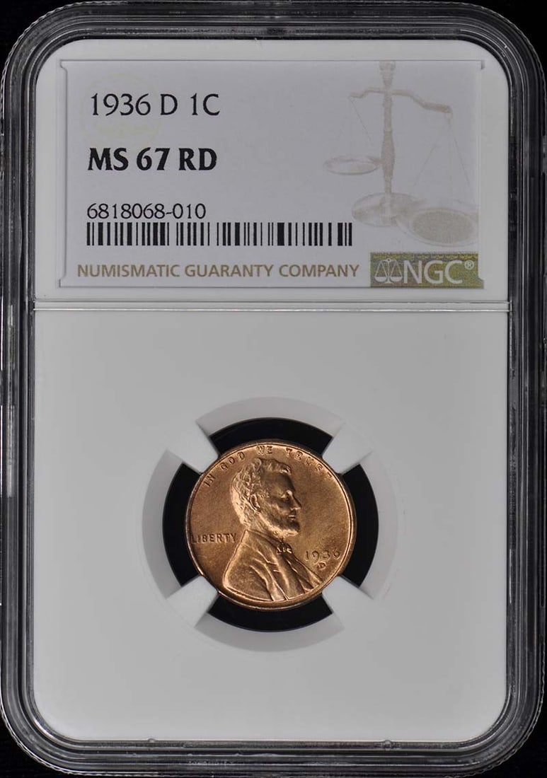 1936-D NGC MS67RD Uncirculated Lincoln Wheat Cent (1 of 4)