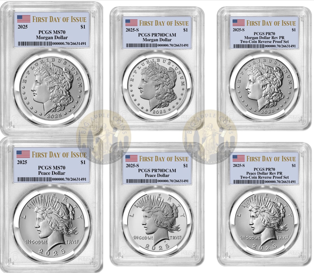2025 Morgan & Peace Silver Dollar 6-Coin Set PCGS PR70 (1 of 2)