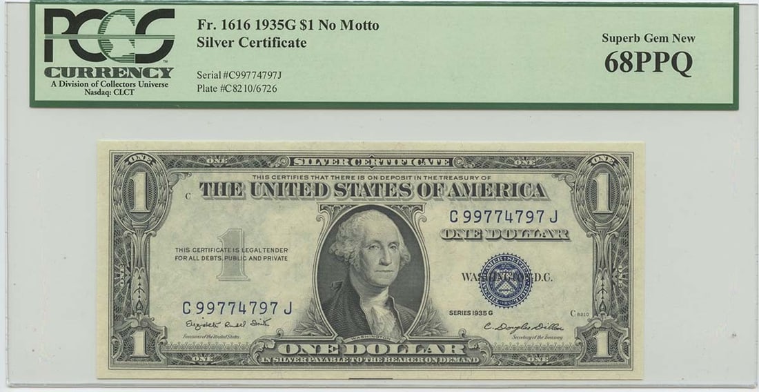 1935G $1 Silver Certificate FR#1616 PCGS 68 Uncirculated Gem (1 of 2)
