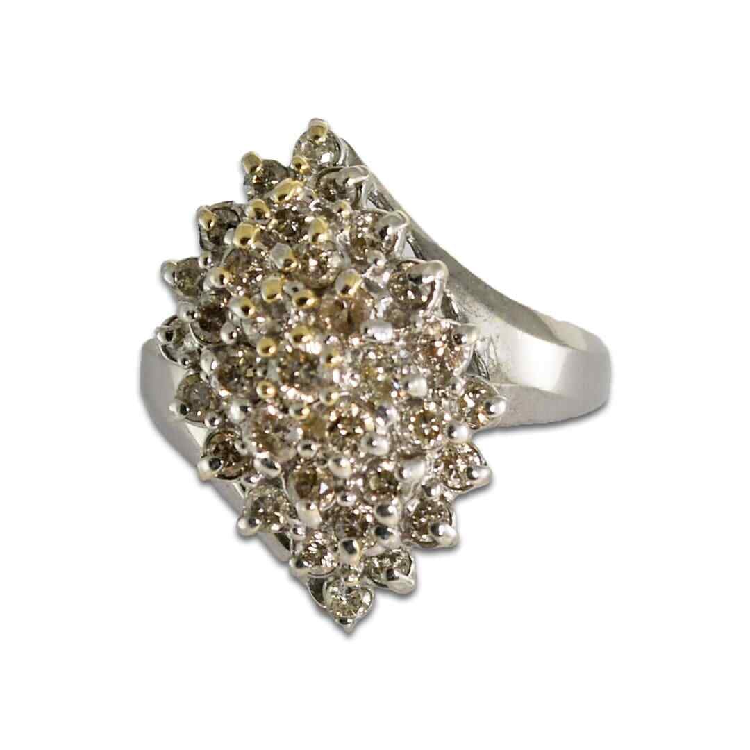 14K Two-Tone Gold Diamond Cluster Ring 1.30ct with 33 Round Diamonds (1 of 7)