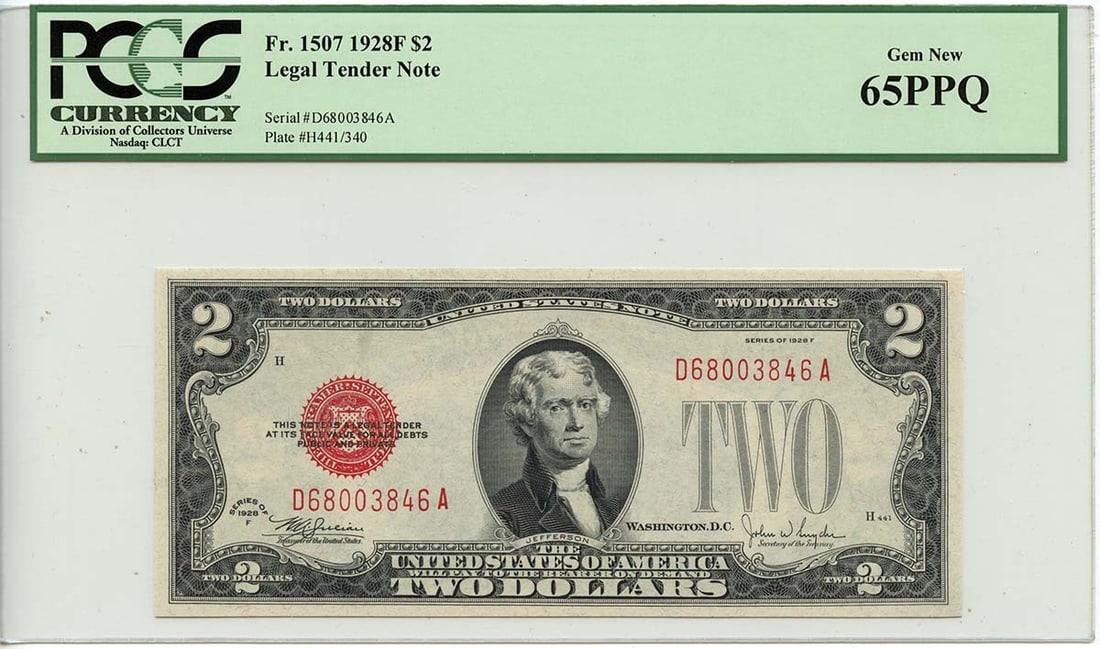1928F $2 Legal Tender Note Type 1507 PCGS MS65 GEM (1 of 2)